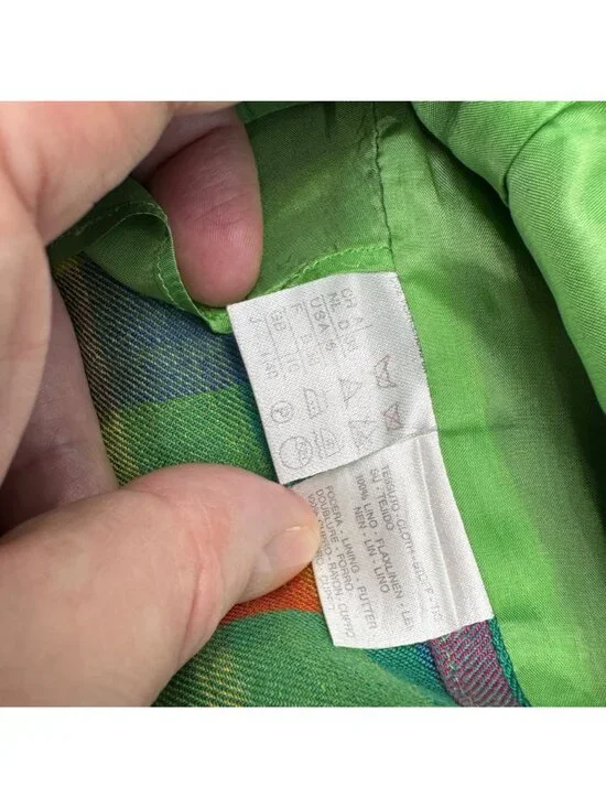 Vintage Max Mara Women's 100% Linen SS Multicolor Plaid Button Jacket, Size M - Picture 5 of 8